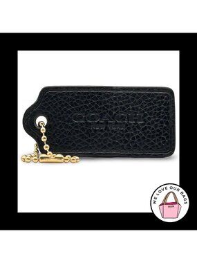 2.25" COACH NEW YORK Black Pebbled Leather Brass Fob Bag Charm Keychain Hang Tag